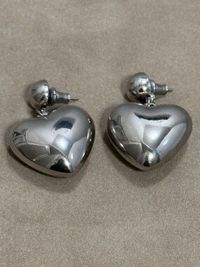 Silver Heart Drop Earrings